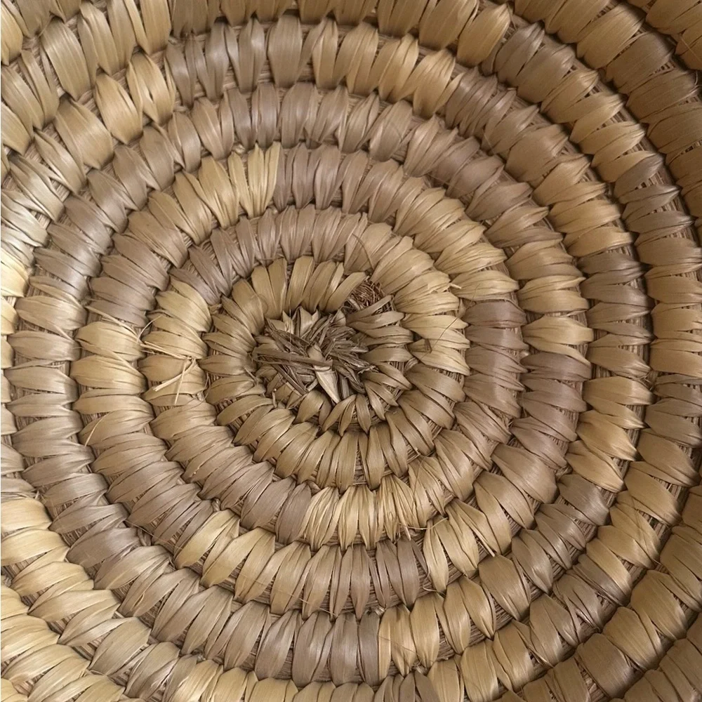 Vintage Bahamas Handwoven Straw Basket Bowl Boho Coastal Decor